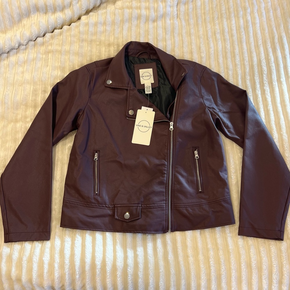 Vine and Valley burgundy faux Leather Moto Jacket with Silver Hardware